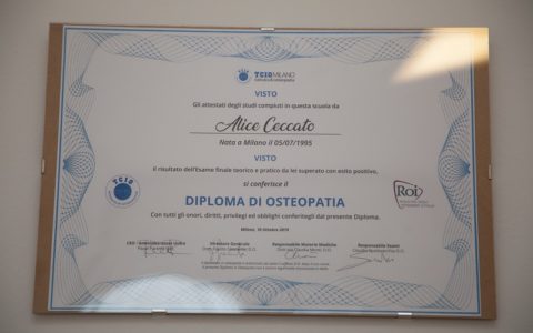 Diploma di Osteopatia - Osteopata Milano Mecenate Alice Ceccato